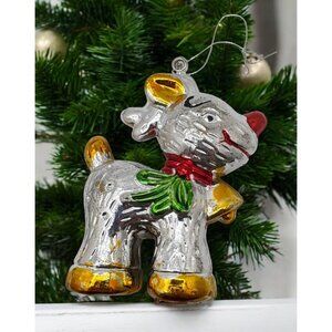 Vintage Shiny Standing Reindeer Christmas Tree Ornament Rudolph Red Nosed